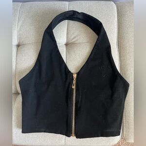 Black Halter Zip-Up Top
